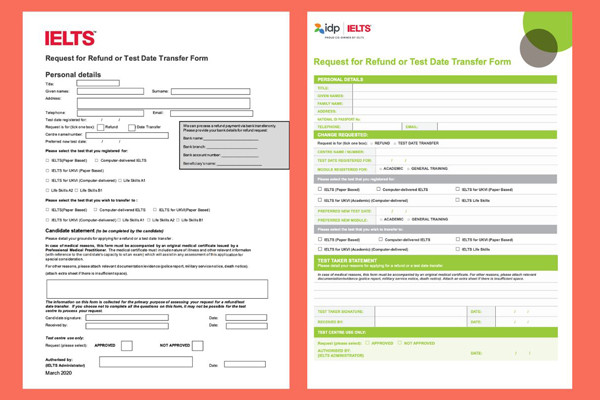 Mẫu đơn đổi lịch thi IELTS tiêu chuẩn