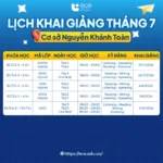 Lịch khai giảng tháng 7 – Cơ sở Nguyễn Khánh Toàn